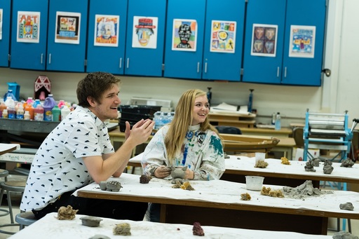 Bo Burnham and Elsie Fisher on the set of Eighth Grade