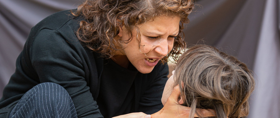 Nicole Cooper as Hamlet Stephanie McGregor as Ophelia in in Gordon Barr's production at 2019 Bard in the Botanics. Credit Tom Duncan