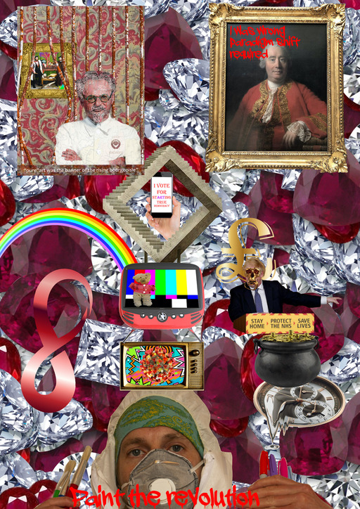 A collage of images, including a modified Boris Johnson with a golden skull, and an image of David Hume with 'I was wrong, paradigm shift needed' overlaid in red.