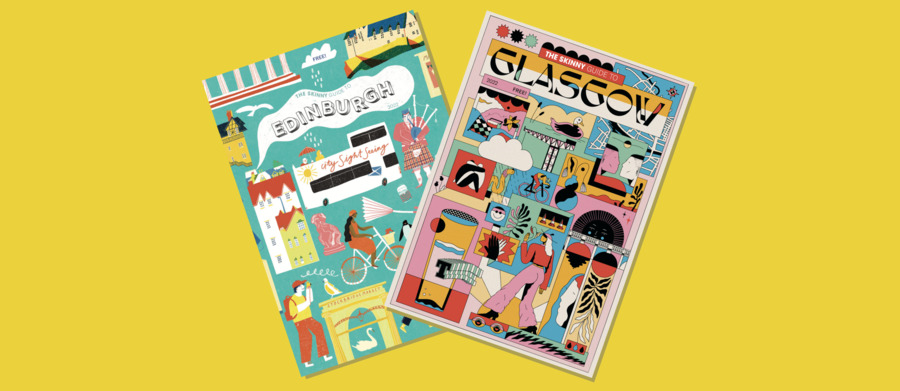 Covers of The Skinny Guide to Edinburgh and The Skinny Guide to Glasgow, on a yellow background