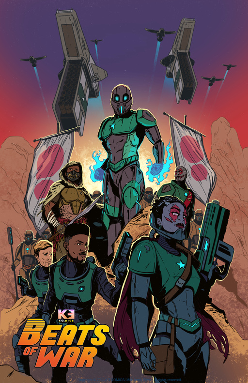 A panel from Beats of War, showing a selection of Black superhero figures.