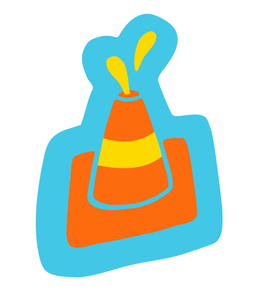 An illustration of a yellow and orange traffic cone, against a teal background.