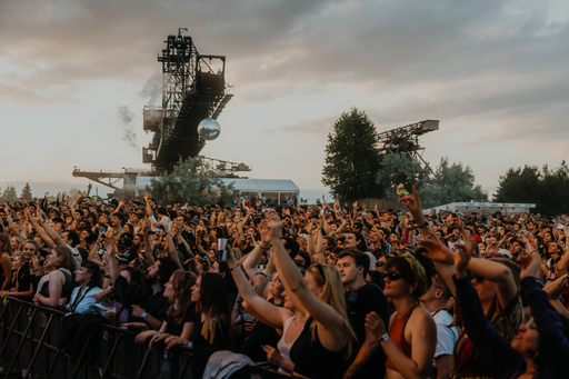 A crowd in front of a stage barrier at Melt Festival.