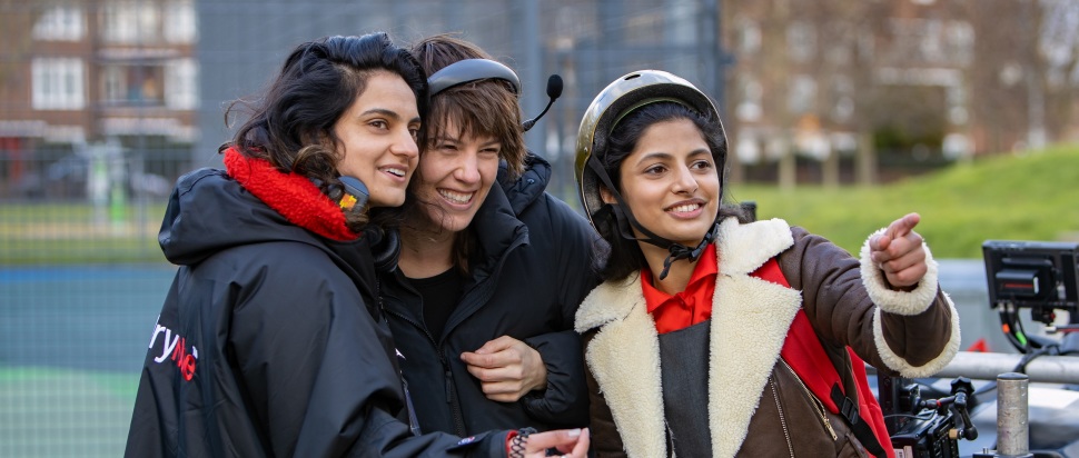 Nida Manzoor on the set of Polite Society