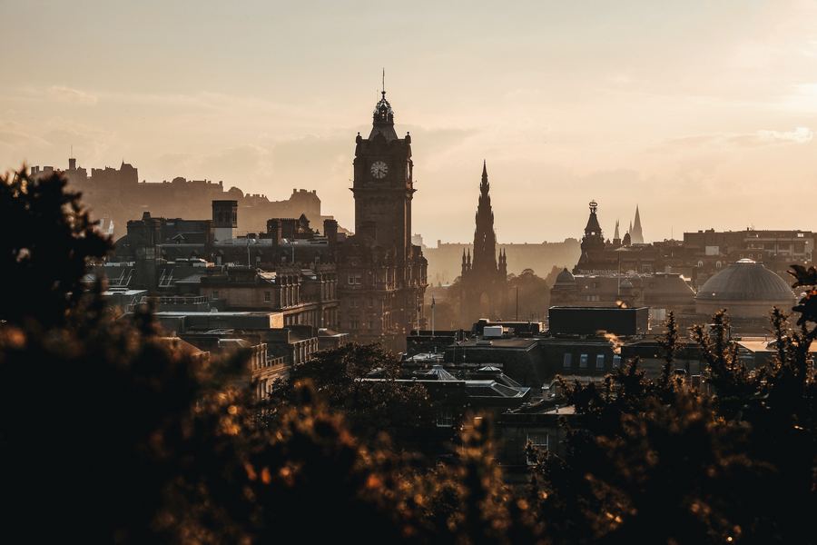 Photograph of the Edinburgh Old Town at sunset.