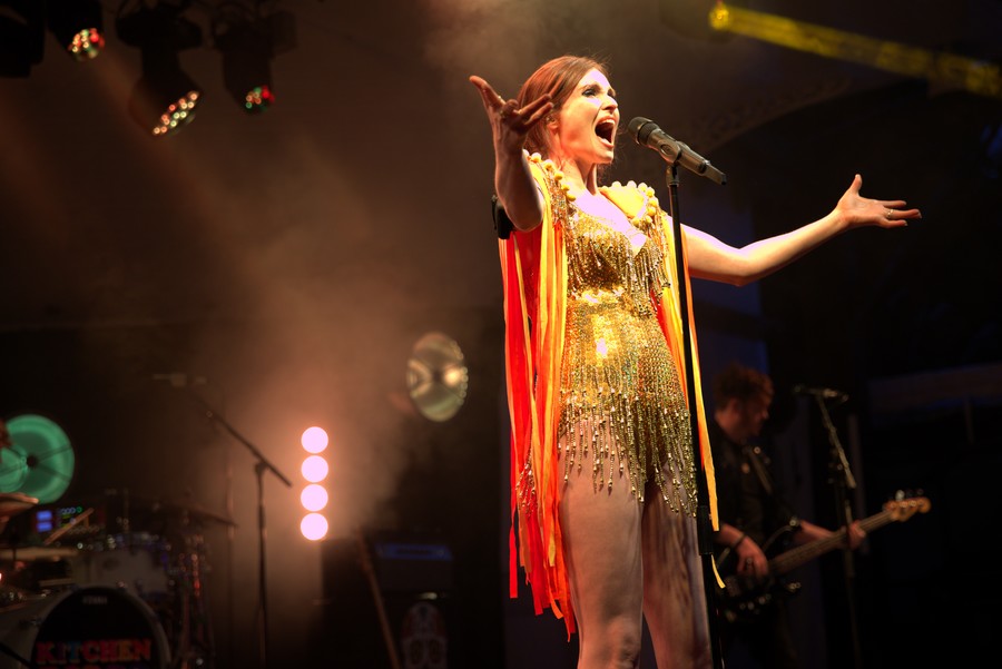 Sophie Ellis-Bextor on stage at Kelvingrove Bandstand.