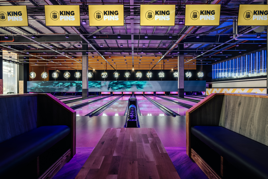 Photo of lanes at King Pins bowling alley.