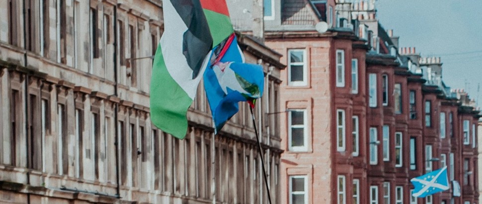 Flags at a protest in Glasgow