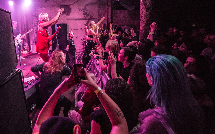 Photo of the band Dream Wife on stage at Stereo in Glasgow.